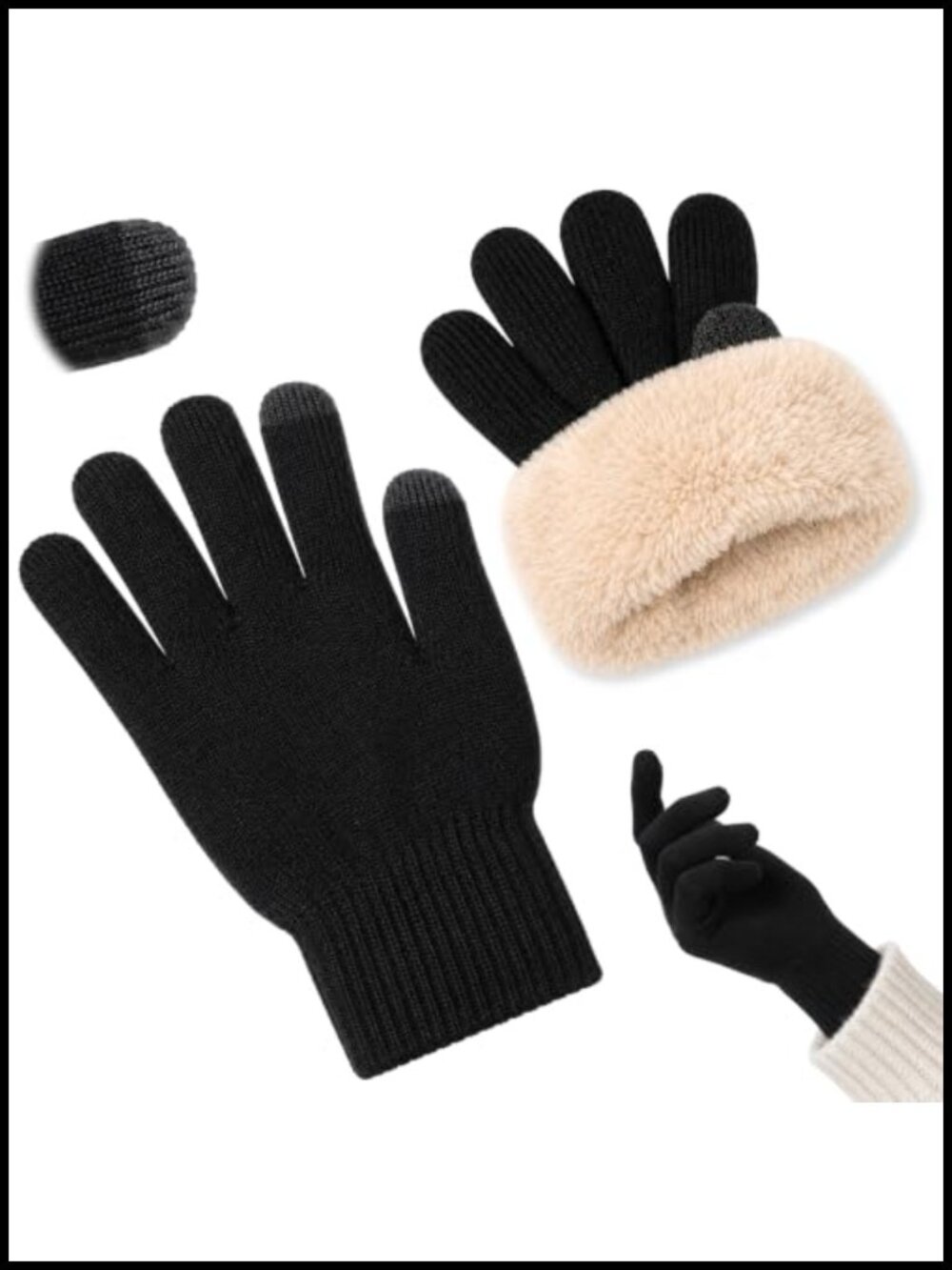 Wool Touchscreen Thermal Winter Gloves Fleece Lined Knit Cold Weather